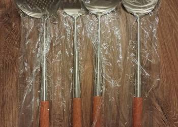 nowy zestaw akcesoriów do kuchni ze stali nierdzewnej i drewna długość 40 c