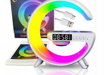 Lampka LED RGB Głośnik Ładowarka INDUKCYJNA Zegar Budzik Głośnik