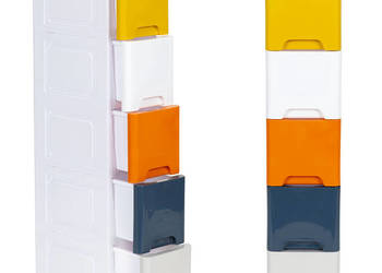 Regał z 5 wysuwanymi szufladami nogi z kółkami ModernHome