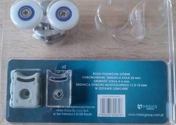 Rolka górna podwójna 25mm chrom do kabiny prysznicowej + 2x odbojnik