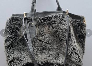 Torebka shopper z futerkiem | szaro-czarna | pojemna | elegancka