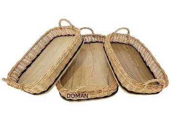 Zestaw 3 szt Taca wiklinowa do serwowania tace śniadaniowe, składane