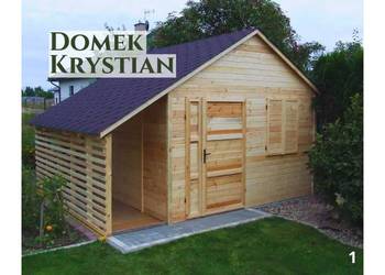 Drewniany domek na narzędzia Krystian. Domek narzędziowy z drewutnią