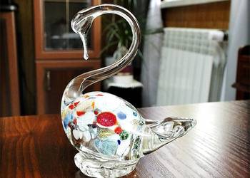 Szklany Łabędź Kolorowe Szkło Huta Ząbkowice Vintage czasy PRL