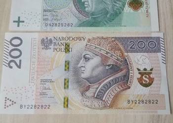 Banknot 200zł i 100zł UNC RADAR  +"bliźniak"