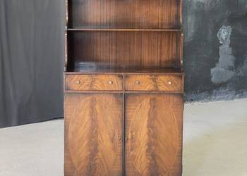 Stylowa szafka angielska z nadstawką, intarsja, mahoń