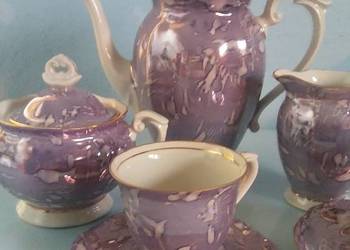 Serwis fioletowy marmurek Chodzież 10 osób lata 60