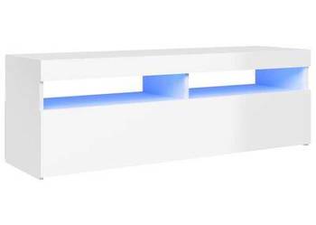 vidaXL Szafka TV z oświetleniem LED, biała, wysoki połysk, 120x3(sku804379)