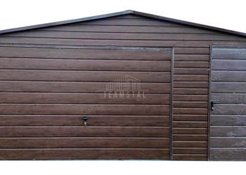 Garaż blaszany 5,5x6m - Brama uchylna drzwi  drewnopodobny TS985 Garaż blaszany 5,5x6m - Brama uchylna drzwi  drewnopodobny TS985