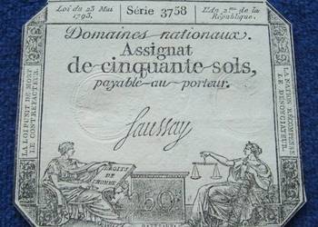 FRANCJA 50 SOLS 1793 ROK REWOLUCJA BANKNOT - 1 szt. UNC