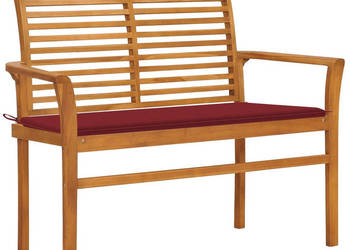 Ławka ogrodowa z czerwoną poduszką 112 cm drewno tekowe WM-3062658
