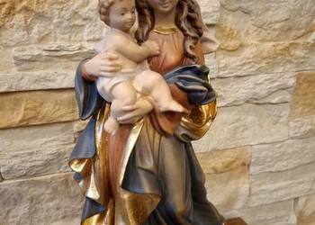 Rzeźba z drewna, malowana, Matka Boża z Dzieciątkiem