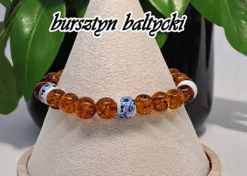 Bransoletka z bursztynu, bursztyn bałtycki kulka koniakowa, ceramika #440