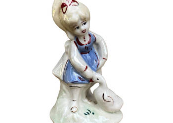 Porcelitowa figurka gęsiarki, ręcznie malowana, ZSRR lata 60.