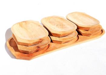 Korytko DREWNIANE + 6 talerzyków miska taca zestaw