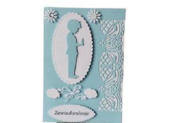 Zawiadomienia Komunia Chłopiec Z Świecą W Ramce B6 Błękit - Biel