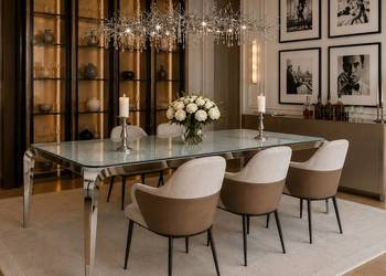 Stół ELITE Glamour Nowoczesny Srebrny – Designerski Szklany Blat do Jadalni