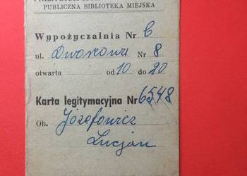 ( 1675 ) Karta Legitymacyjna Wypożyczalni, Józefowicz ( 1675 ) Karta Legitymacyjna Wypożyczalni, Józefowicz