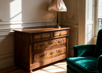 DREWNIANA KOMODA orzechowa ANTYK lata 40. Orzech kaukaski FORNIR 4 szuflady