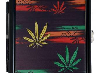 Papierośnica Metalowa Ganja Czarna z Nadrukiem Cannabis 8,5cm