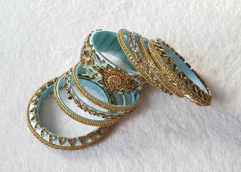 Indyjskie orientalne bransoletki bangle turkus złoto komplet bransoletka