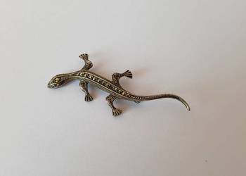 Stara broszka Salamandra / jaszczurka z markazytami, Ag 830, srebro