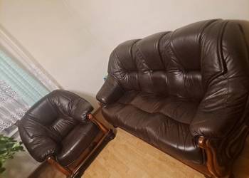 Kanapa skórzana z fotelem