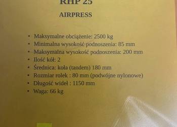 Sprzedam wózek paletowy o udźwigu 1500 kg JAK NOWY