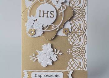 ZAPROSZENIA KOMUNIA UNIWERSALNE IHS W RAMKACH B6 ZŁOTO – BIEL