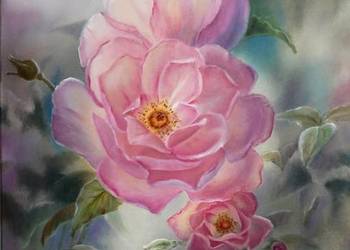 Różany Krzew, ręcznie malowany olejny, Lidia Olbrycht