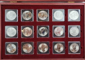 Kolekcja monet srebrynych Maple Leaf 1 oz 15 szt. 2018 - 2019