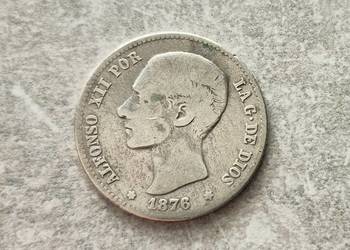 59) HISZPANIA srebro - 1 Peseta - 1876 r. Alfonso XII