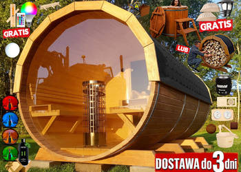 SAUNA Ogrodowa 400cm + OKNO 100% + GRATIS Beczka 500L + Akcesoria