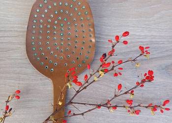 Zabytkowa miedź stary duży miedziany cedzak długość 49cm