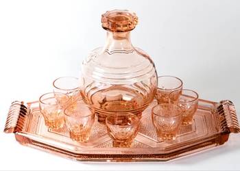 Piękny rozalinowy serwis do likierów Czechosłowacja