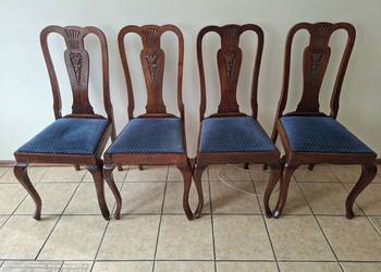 Zestaw 4 drewnianych antycznych krzeseł Chippendale / Queen Anne