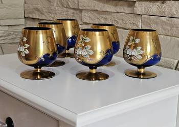 ​Zabytkowy komplet kieliszków do koniaku cobalt Bohemia / Murano – 6 szt.