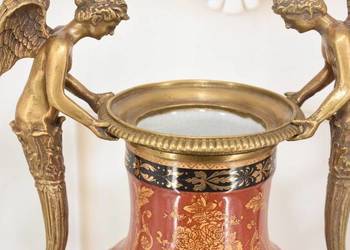 Porcelanowa Czerwona Waza Amfora - Nimfy - Porcelana + Brąz - Arystokracja