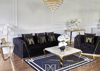 Sofa Czarna Złota 3 os. MONTE CARLO – Luksusowa Kanapa Welwet Glamour