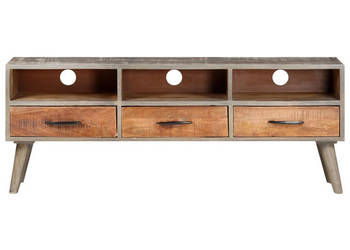Szafka pod TV szara 130x35x51 cm lite surowe drewno mango WM-321805