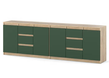 Komoda Pojemne 6 Szuflad Nowoczesne Szafka 240cm Sonoma Butelkowa Zieleń