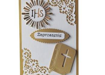ZAPROSZENIA KOMUNIA UNIWERSALNE IHS Z KSIĄŻKĄ C6 ZŁOTO - BIEL
