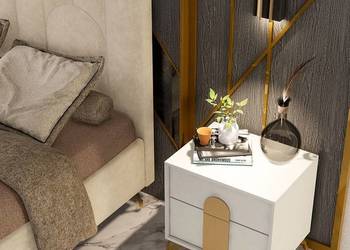 Nowoczesna włoska szafka nocna Gracja biało-złota