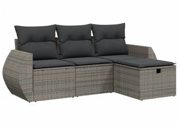 4-cz. zestaw wypoczynkowy do ogrodu poduszki szary rattan PE WM-3264066