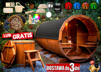SAUNA Ogrodowa 400cm + PRZEDSIONEK zew + GRATIS Beczka 500L + Akcesoria