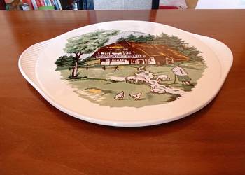 Duży ozdobny talerz/taca z bawarskim widokiem. Stara niemiecka ceramika.