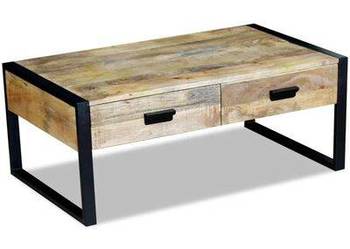 Stolik kawowy z 2 szufladami, lite drewno mango, 100x60x40 cm（243297）