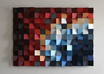 Teksturowana drewniana mozaika ścienna, dekoracja trójwymiarowa, obraz 3D