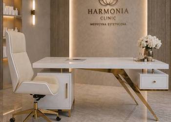 Białe złote biurko ze stali nierdzewnej Prima Premium 160x70x75