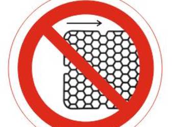 Naklejka BHP zakaz przesuwania / wyciągania elementu - kratki, filtra